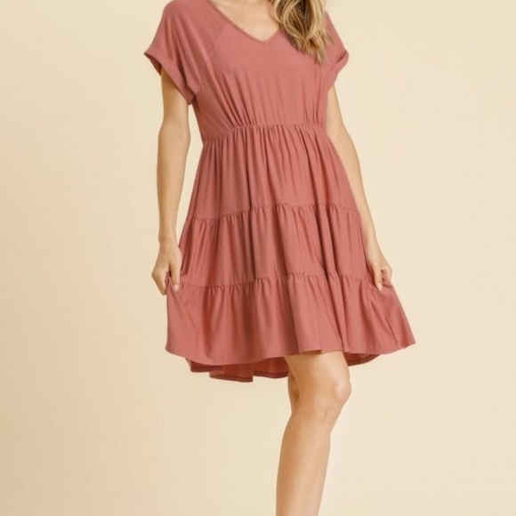 Umgee Canyon Clay V-Neck Tiered Babydoll Dress - Picture 3 of 13